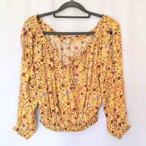 LILY WHITE Yellow Floral Cold Shoulder Crop Top
